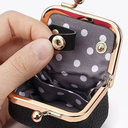 Wallet Genuine Leather Kiss Lock Coin Purse Solid Color Square Leather Jewelry Bag Multifunctional Mini Small Item Bag Earrings