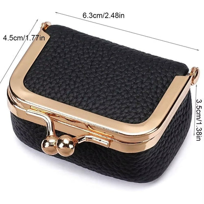 Wallet Genuine Leather Kiss Lock Coin Purse Solid Color Square Leather Jewelry Bag Multifunctional Mini Small Item Bag Earrings