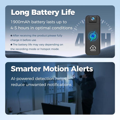 Flycloud Seven 1080P 16G 120° Wide Angle Mini Pocket Camera with Smart Infrared, Built-In APP, 1900Mah Battery, 2.4Ghz Wifi & Bluetooth, AI Motion Detection for Pets, Sports, Work, Outdoor, Indoor Life Growth Recording Holiday Haul