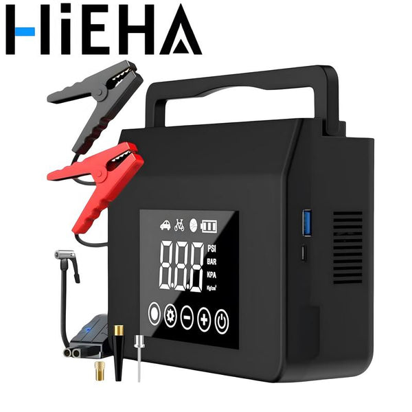 【Hieha】Portable Car Jump Starter, 4000A Car Battery Jump Starter with 150PSI Tire Inflator, 12V Car Battery Jump Starter, 15000Mah Power Bank, with LED Light