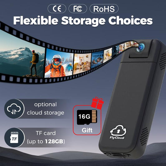 Flycloud Seven 1080P 16G 120° Wide Angle Mini Pocket Camera with Smart Infrared, Built-In APP, 1900Mah Battery, 2.4Ghz Wifi & Bluetooth, AI Motion Detection for Pets, Sports, Work, Outdoor, Indoor Life Growth Recording Holiday Haul