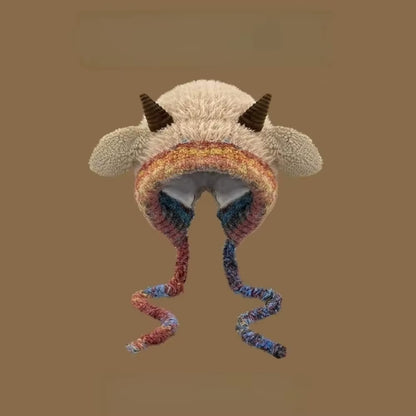 Cute Thick Plush Knitted Hat Girls Winter Warm Ear Protection Beanies Hat Women Comfortable Horn Pullover Hats