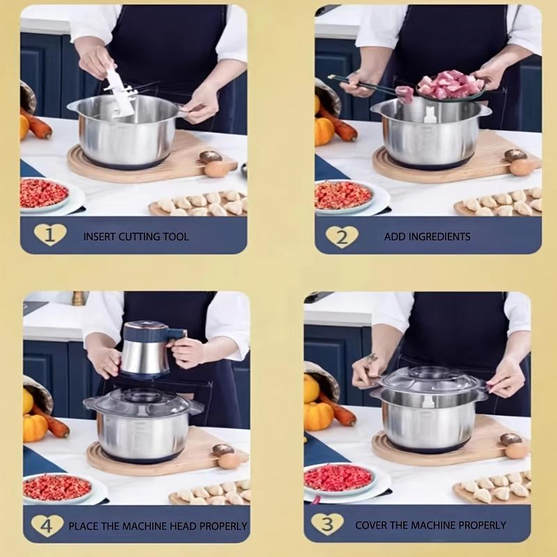 5L Electric Meat Grinder Food Processor Fruits Blender Veg Chopper Sausage Maker for Dough Stirring, Onion, Meat, Nuts, Fruits, Garlic, Vegetables