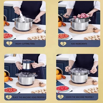 5L Electric Meat Grinder Food Processor Fruits Blender Veg Chopper Sausage Maker for Dough Stirring, Onion, Meat, Nuts, Fruits, Garlic, Vegetables