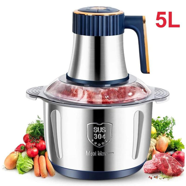 5L Electric Meat Grinder Food Processor Fruits Blender Veg Chopper Sausage Maker for Dough Stirring, Onion, Meat, Nuts, Fruits, Garlic, Vegetables