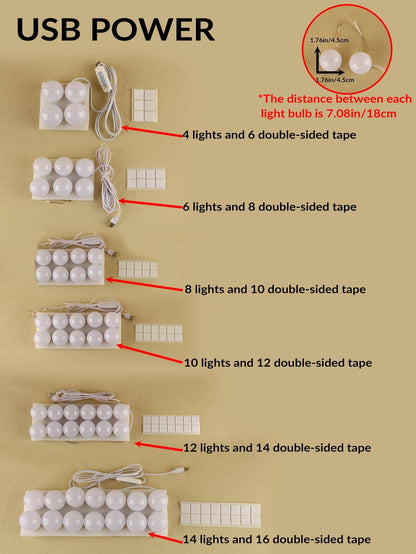 1Pc 4/6/8/10/12/14 LED 3 Color LED Makeup Mirror Light Bulb, USB Wash Basin Makeup Mirror Lamp Bathroom Dressing Table Lighting Campaign LED Wall Lamp