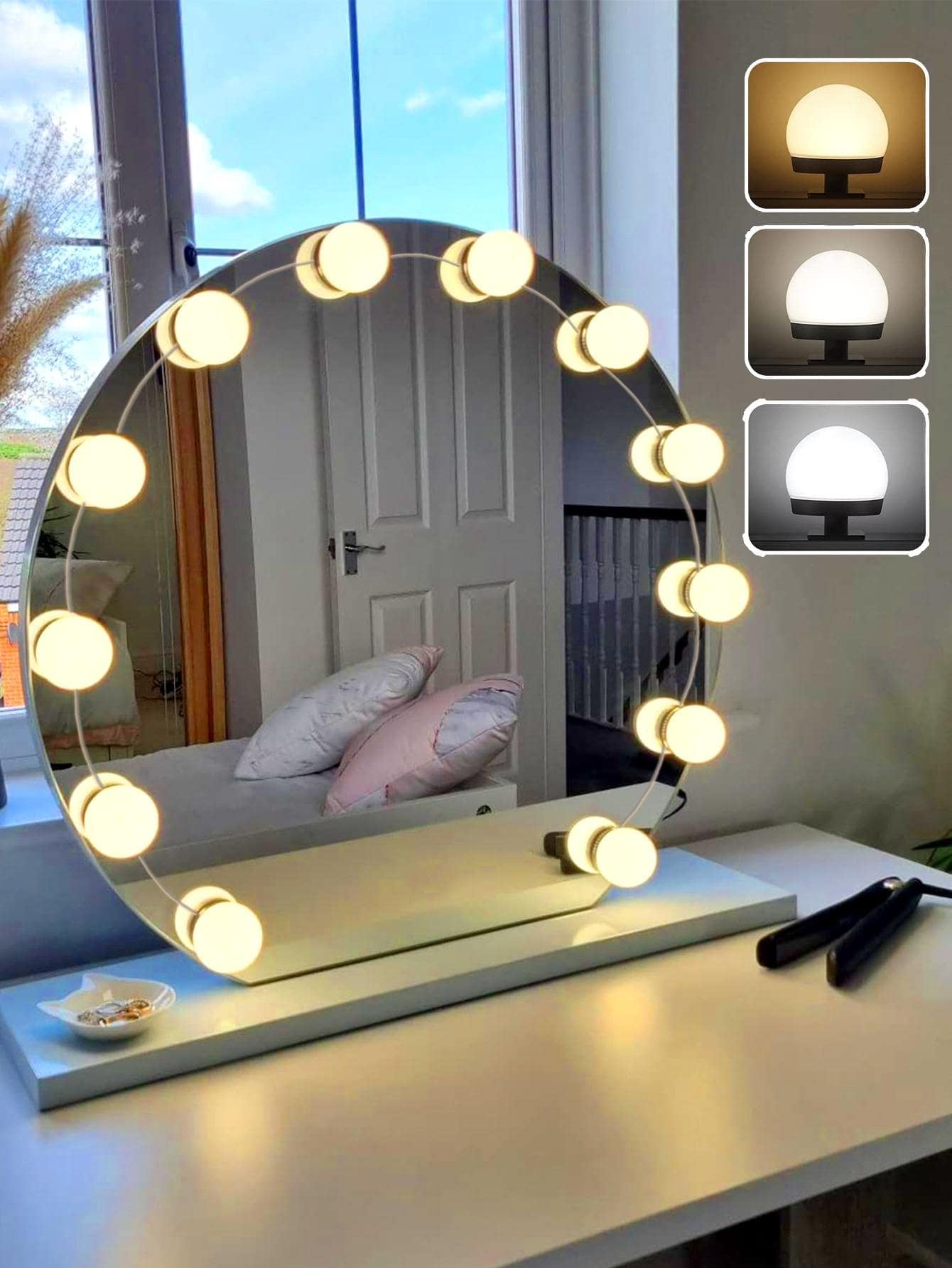 1Pc 4/6/8/10/12/14 LED 3 Color LED Makeup Mirror Light Bulb, USB Wash Basin Makeup Mirror Lamp Bathroom Dressing Table Lighting Campaign LED Wall Lamp