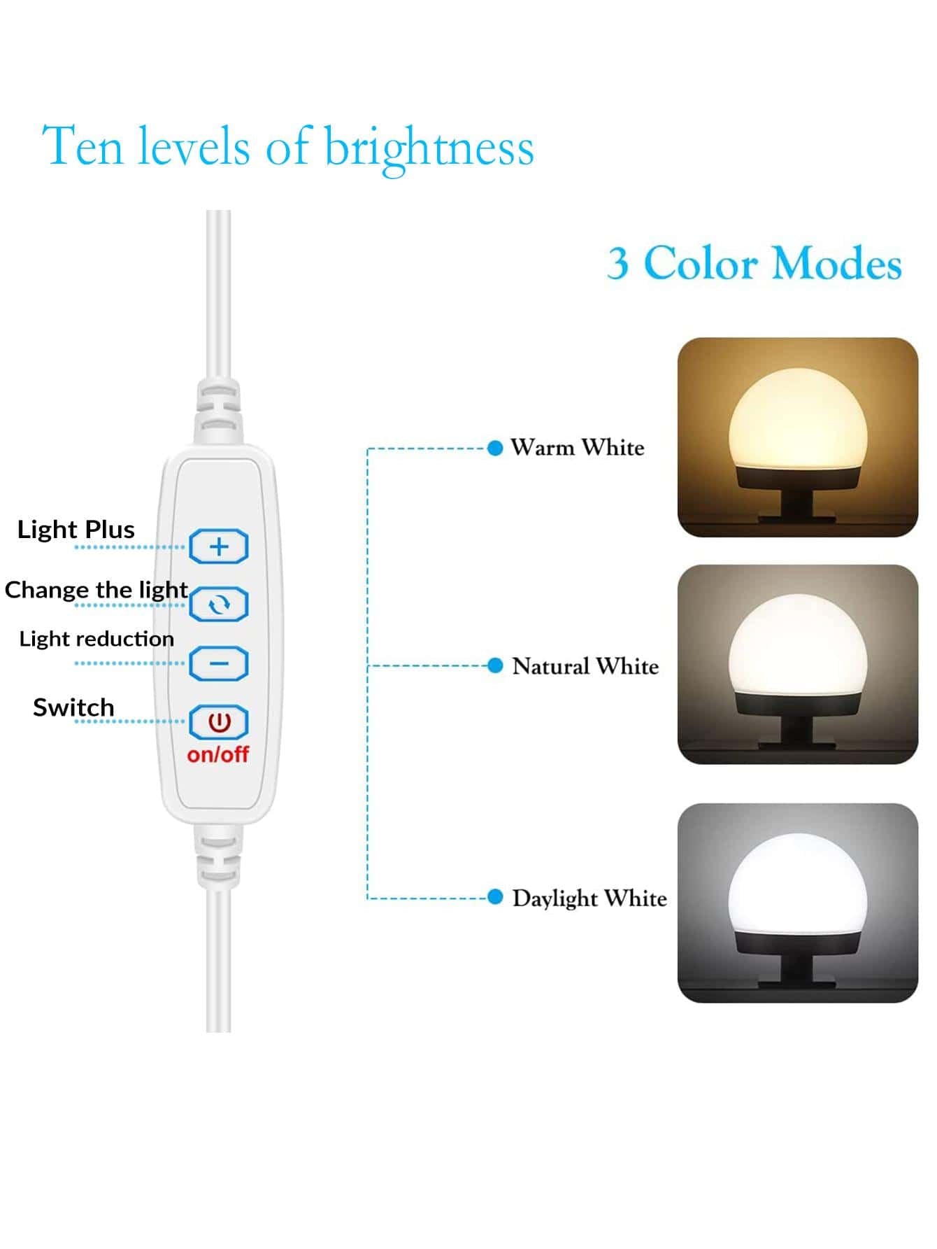 1Pc 4/6/8/10/12/14 LED 3 Color LED Makeup Mirror Light Bulb, USB Wash Basin Makeup Mirror Lamp Bathroom Dressing Table Lighting Campaign LED Wall Lamp