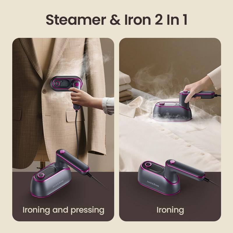 Jack&Rose 2-In-1 Steam Iron & Clothes Steamer - Handheld Portable Garment Wrinkle Remover, Fast Heat-Up, Large Soleplate, 150Ml Water Tank - Lightweight for Home, Travel, and Office Use
