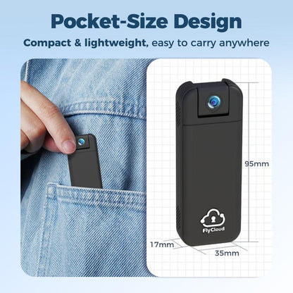 Flycloud Seven 1080P 16G 120° Wide Angle Mini Pocket Camera with Smart Infrared, Built-In APP, 1900Mah Battery, 2.4Ghz Wifi & Bluetooth, AI Motion Detection for Pets, Sports, Work, Outdoor, Indoor Life Growth Recording Holiday Haul
