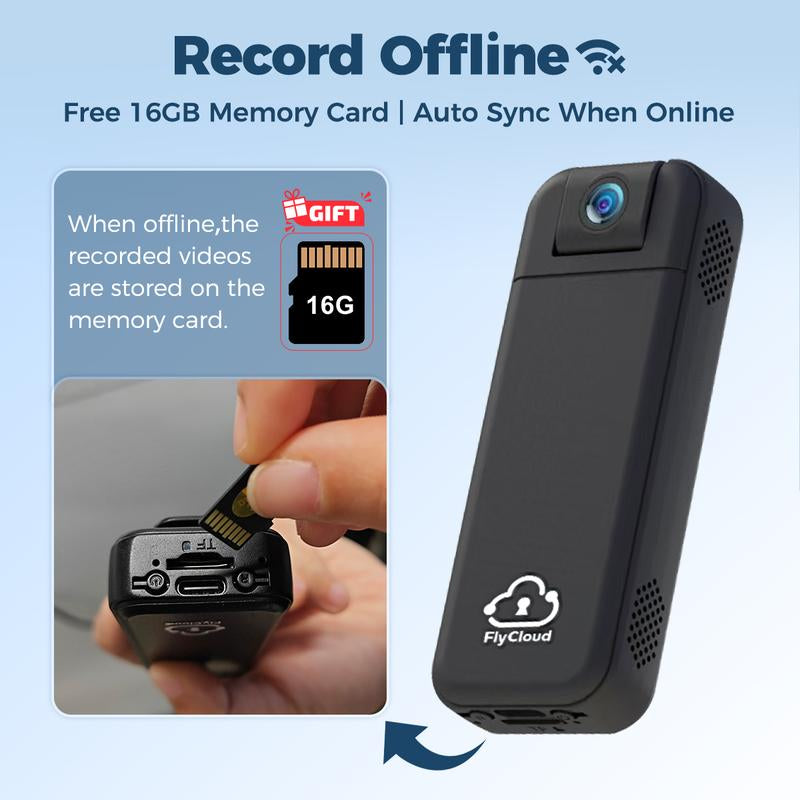 Flycloud Seven 1080P 16G 120° Wide Angle Mini Pocket Camera with Smart Infrared, Built-In APP, 1900Mah Battery, 2.4Ghz Wifi & Bluetooth, AI Motion Detection for Pets, Sports, Work, Outdoor, Indoor Life Growth Recording Holiday Haul