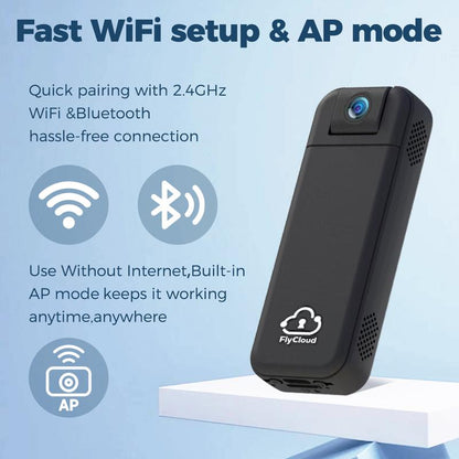 Flycloud Seven 1080P 16G 120° Wide Angle Mini Pocket Camera with Smart Infrared, Built-In APP, 1900Mah Battery, 2.4Ghz Wifi & Bluetooth, AI Motion Detection for Pets, Sports, Work, Outdoor, Indoor Life Growth Recording Holiday Haul