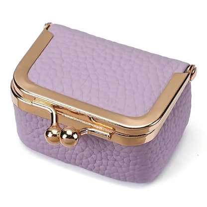 Wallet Genuine Leather Kiss Lock Coin Purse Solid Color Square Leather Jewelry Bag Multifunctional Mini Small Item Bag Earrings