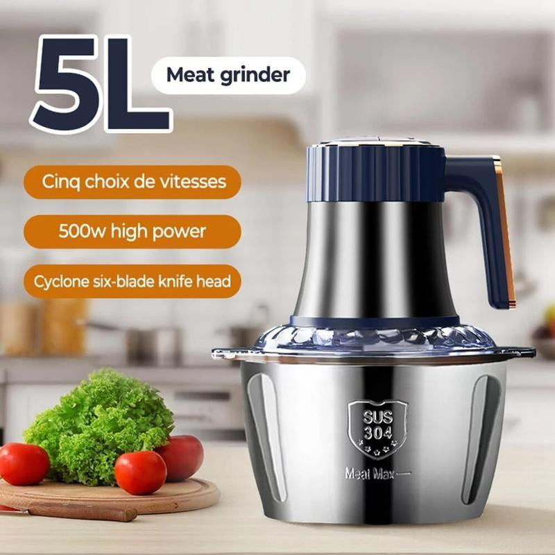 5L Electric Meat Grinder Food Processor Fruits Blender Veg Chopper Sausage Maker for Dough Stirring, Onion, Meat, Nuts, Fruits, Garlic, Vegetables
