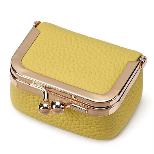 Wallet Genuine Leather Kiss Lock Coin Purse Solid Color Square Leather Jewelry Bag Multifunctional Mini Small Item Bag Earrings