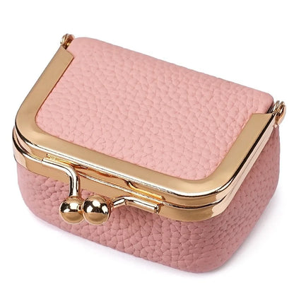 Wallet Genuine Leather Kiss Lock Coin Purse Solid Color Square Leather Jewelry Bag Multifunctional Mini Small Item Bag Earrings